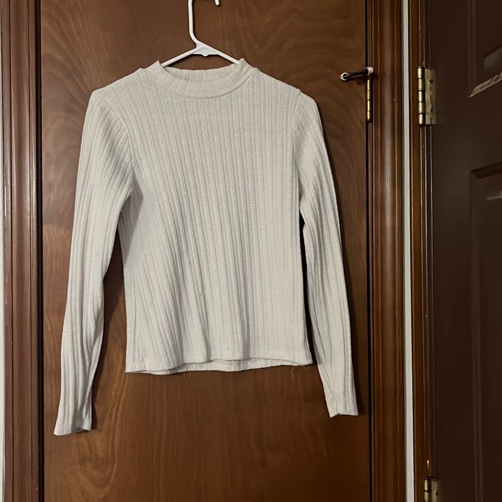 long sleeve rib knit shirt cream XL